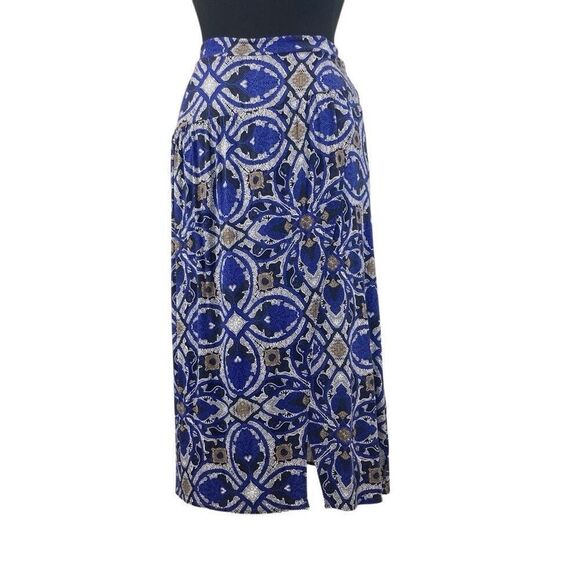 Maeve Anthropologie Cyprus XL Wrap Skirt Blue Motif Boho African Graphic Fits 1X - Picture 11 of 16
